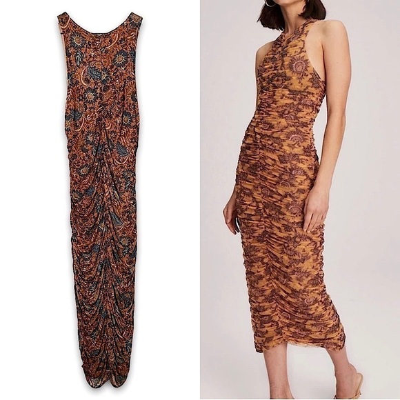 NWT REVOLVE X HOUSE HARLOW Floral Ruched Draped Sleeveless Bodycon Midi Dress L - Picture 3 of 9